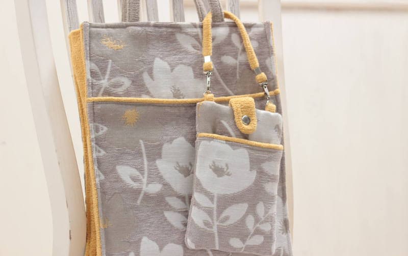 シェニール織 スマホポシェット 約19×13cm [Gris & Jaune]