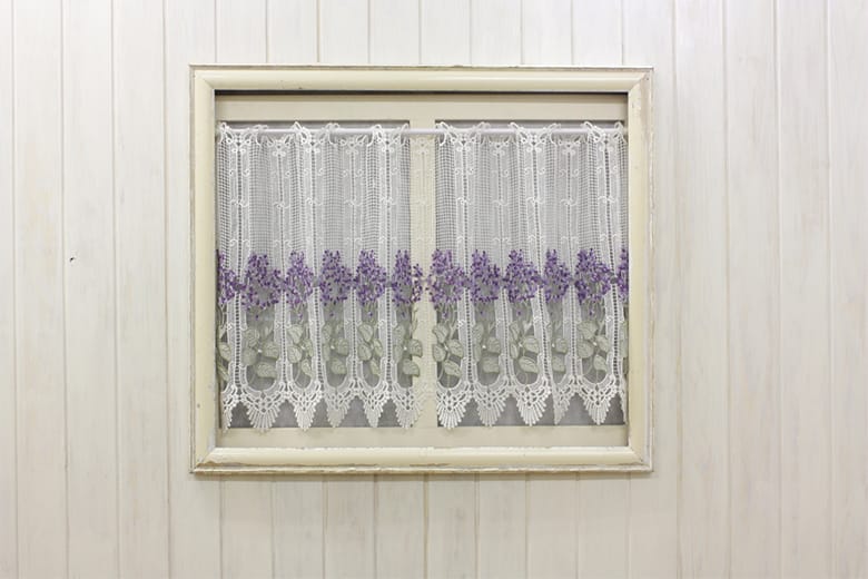 総柄レース カフェカーテン 約126×60cm [Lilac]