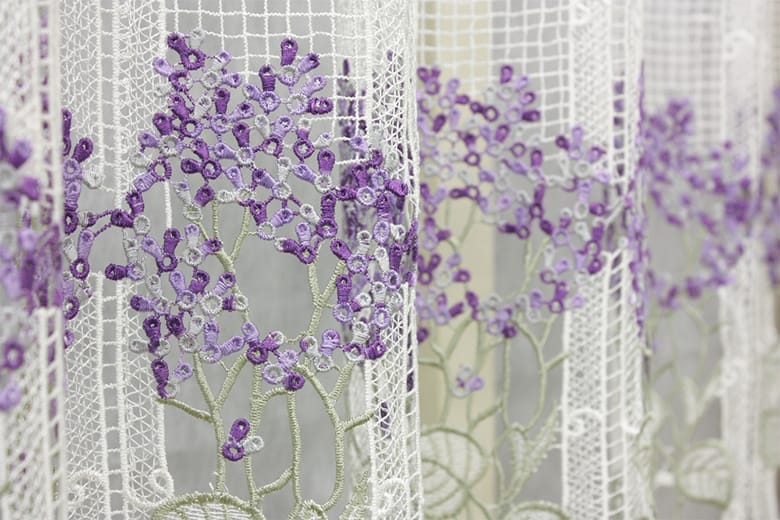 総柄レース カフェカーテン 約126×60cm [Lilac]