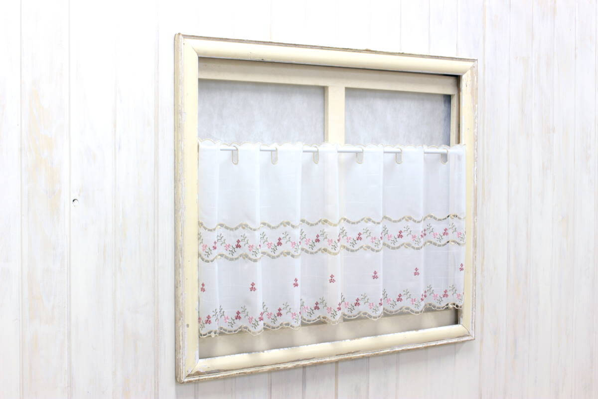 【SALE】小花刺繍 カフェカーテン 約135×45cm