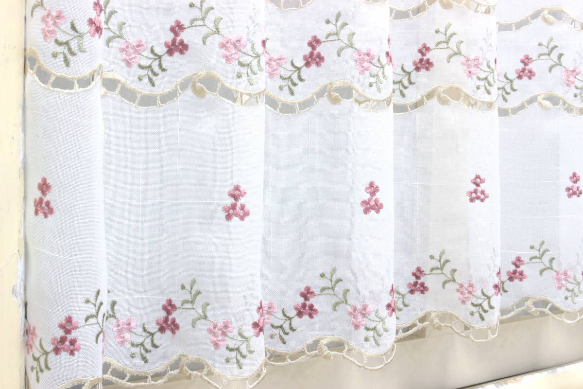 【SALE】小花刺繍 カフェカーテン 約135×45cm