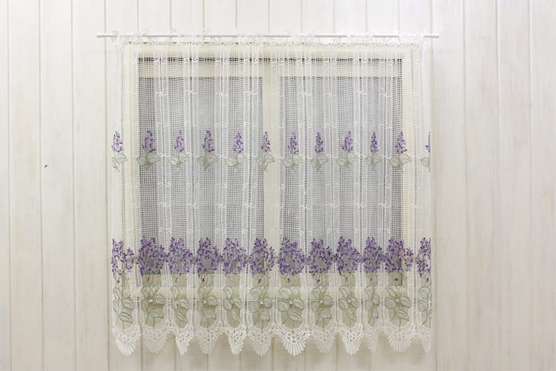 総柄レース カフェカーテン 約126×95cm [Lilac]