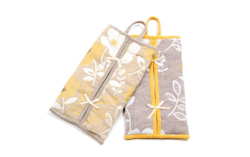 シェニール織 ハングティッシュボックスカバー 約20×35cm [Gris & Jaune]