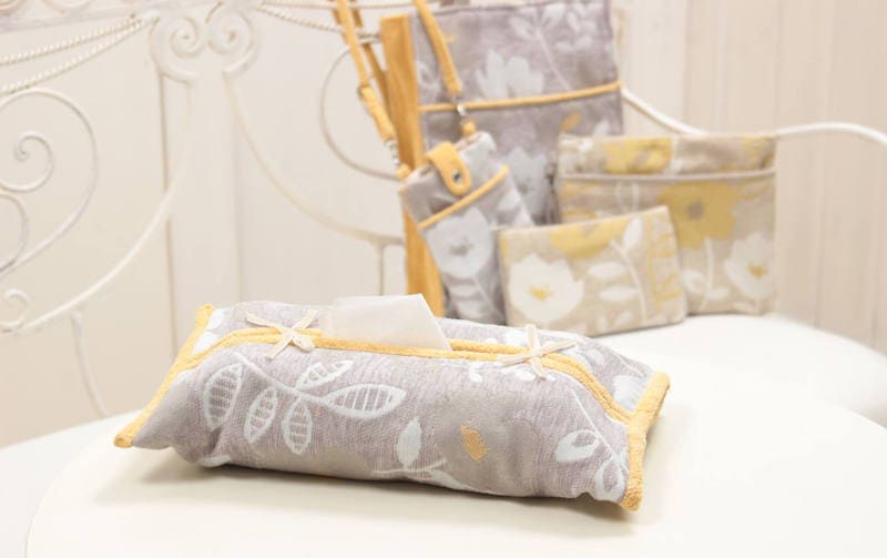 シェニール織 ハングティッシュボックスカバー 約20×35cm [Gris & Jaune]