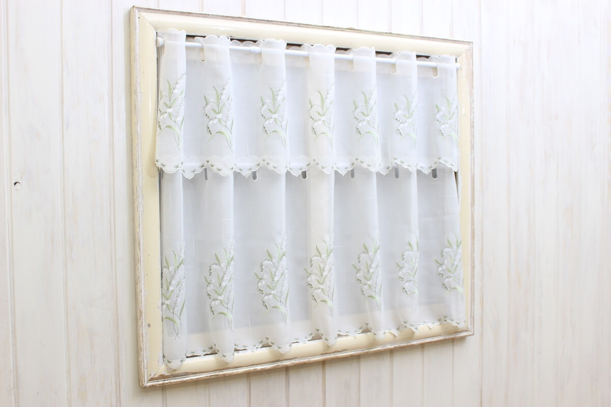 【SALE】スズラン柄刺繍 カフェカーテン 約135×30cm