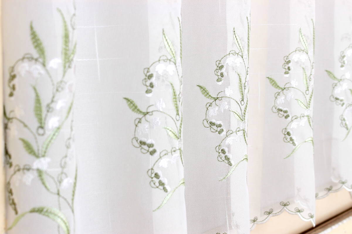 【SALE】スズラン柄刺繍 カフェカーテン 約135×30cm