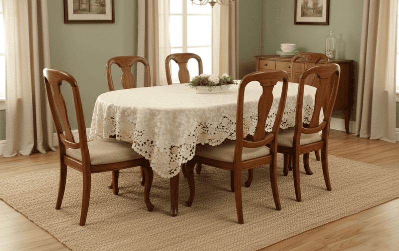 テーブルクロス バラ柄コード刺繍 約130×230cm [Rosa Fil]｜インテリア