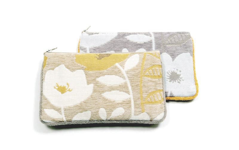 シェニール織 フラットポーチ 約12×20cm [Gris & Jaune]