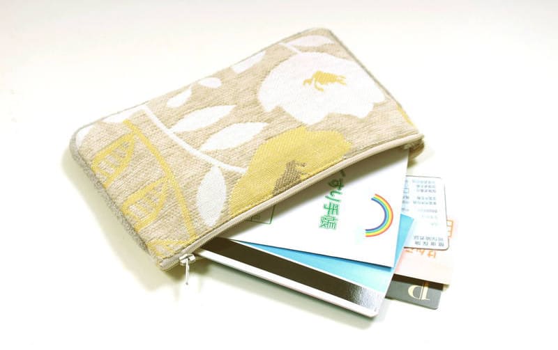 シェニール織 フラットポーチ 約12×20cm [Gris & Jaune]