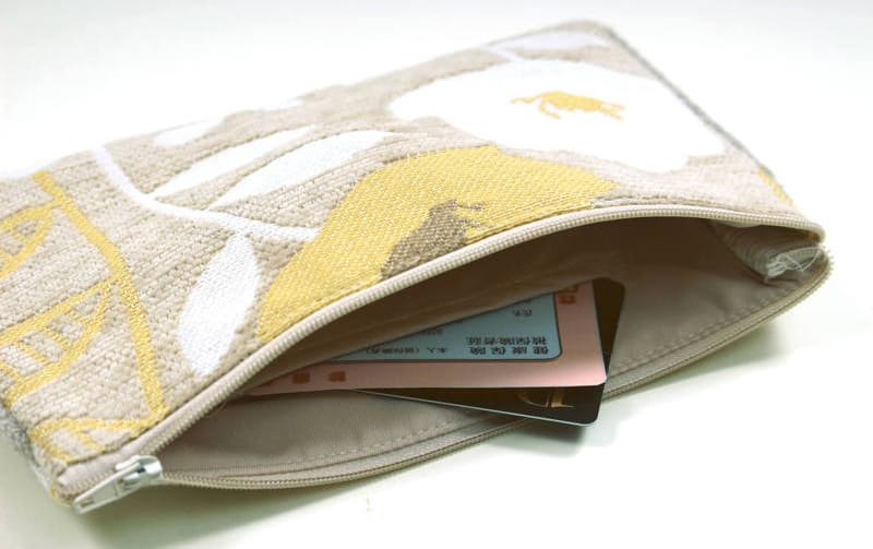 シェニール織 フラットポーチ 約12×20cm [Gris & Jaune]