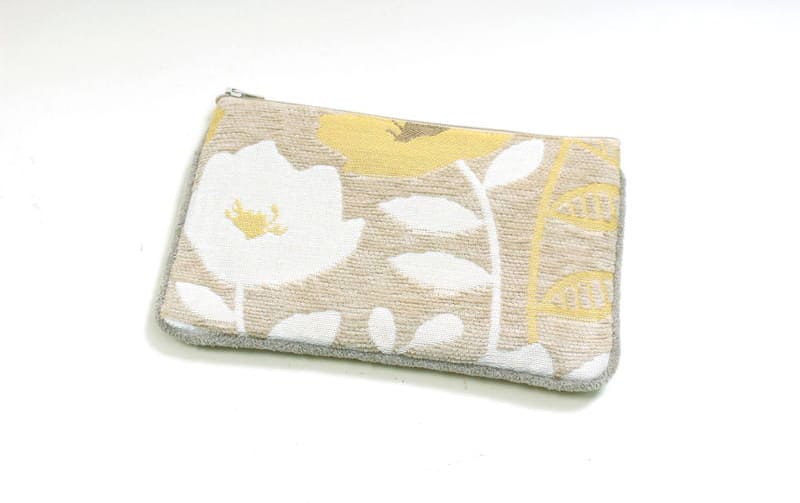シェニール織 フラットポーチ 約12×20cm [Gris & Jaune]