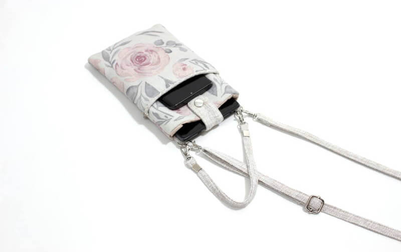 プリントファブリック 縦型スマホポシエット 約19×13cm [rose esprit]