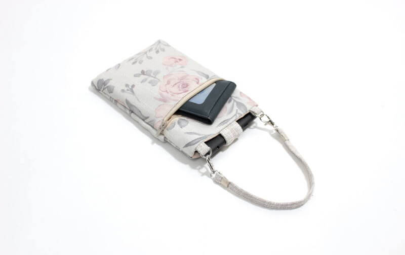 プリントファブリック 縦型スマホポシエット 約19×13cm [rose esprit]