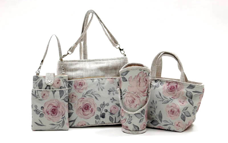 プリントファブリック 縦型スマホポシエット 約19×13cm [rose esprit]