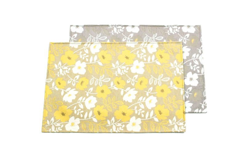 シェニール織 フロアマット 約60×90cm [Gris & Jaune]