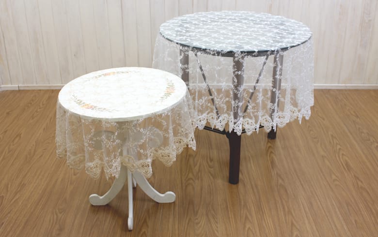 刺繍＆ギュピールレース テーブルクロス　約100cm [le quartz]