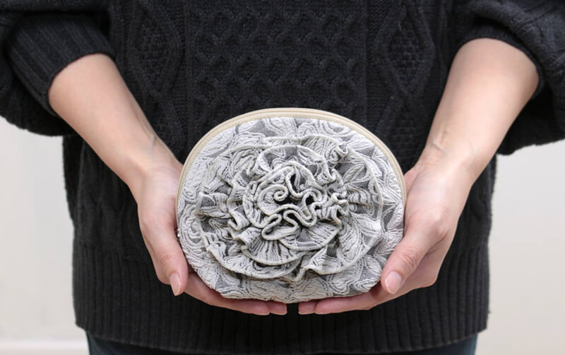 ジャカードニット 半円ポーチ 約12×10×8cm [nocturne]