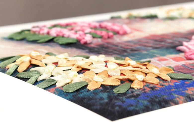 花のポルテ リボン刺繍 アートパネル 約32×42cm｜アミブルージュ
