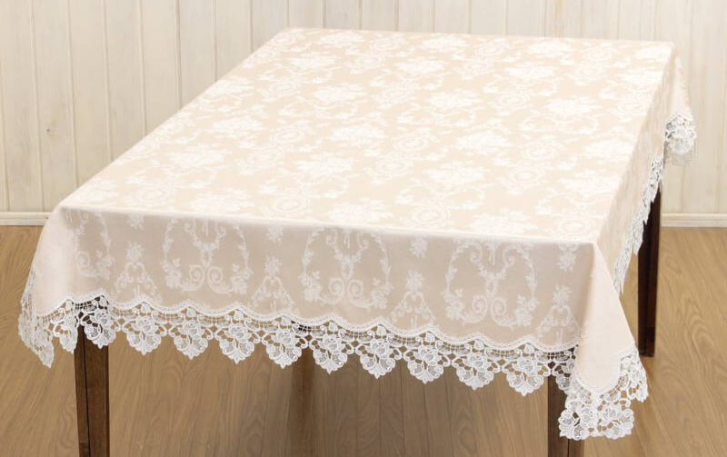 新品未使用 　レース＆撥水ジャカード テーブルクロス 130×230 テーブルクロス 撥水 約130×230cm グラシュー : インテリア雑貨
