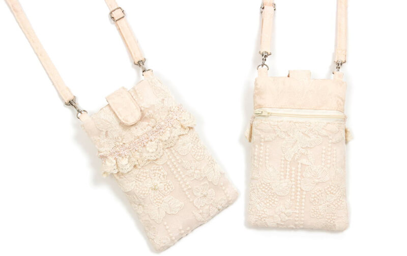 チュールレース 縦型スマホポシェット 約19×13cm [memoire]