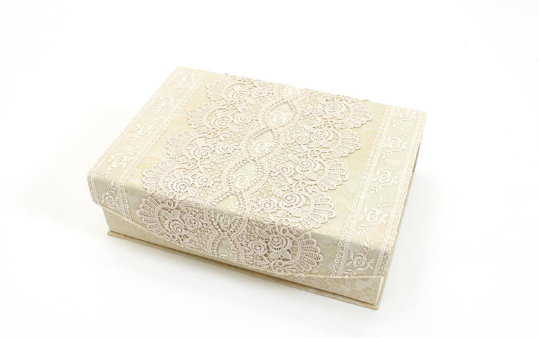 ローズ柄ジャカード織＆ギュピール カルトナージュボックスＭ 約21×31cm [gracieux]