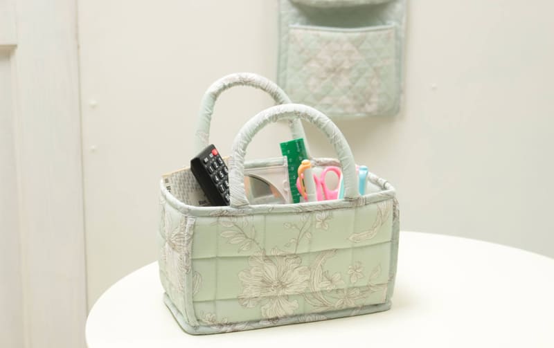 コットンキルト ミニソフトバスケット 約12×22×12cm [calm mint]