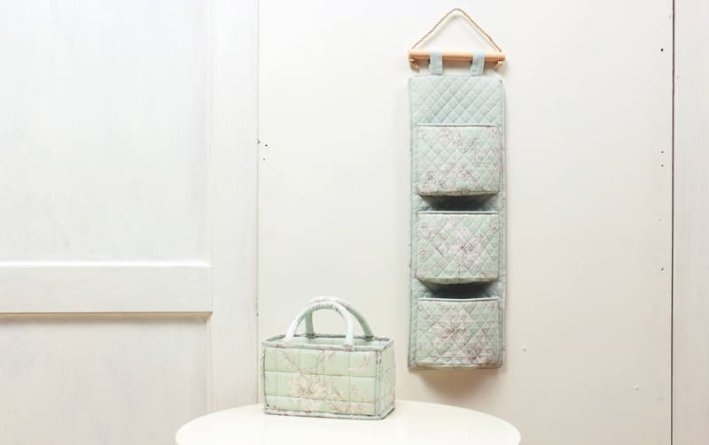 コットンキルト ミニソフトバスケット 約12×22×12cm [calm mint]