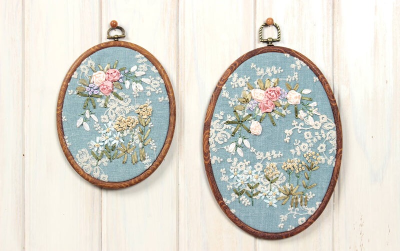 リボン刺繍 ウォールデコ　Ｍ 約19×15cm [Florist]