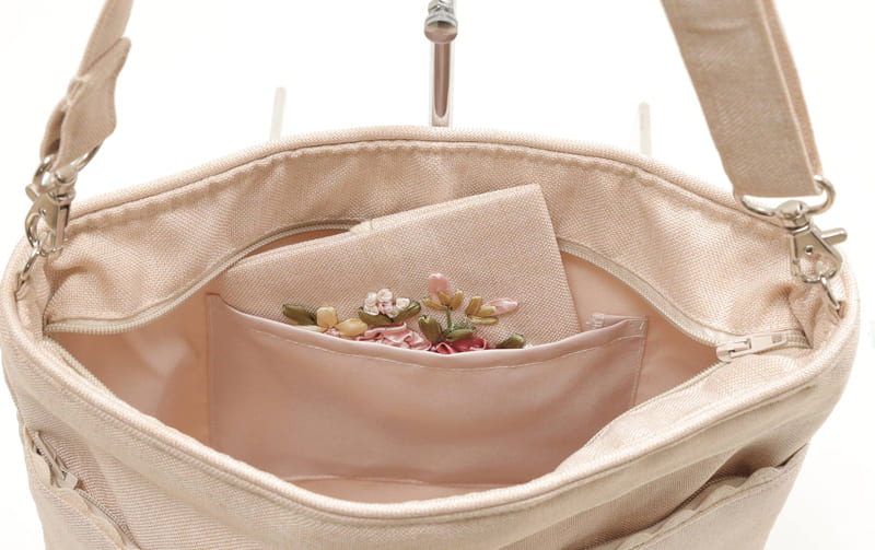 ショルダーバッグ リボン刺繍 約25×22×7cm [Rose Ruban]