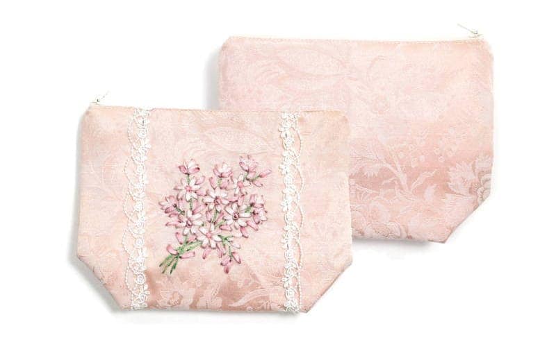 リボン刺繍 ジップポーチ 約18×20cm [Florette]｜インテリアレース