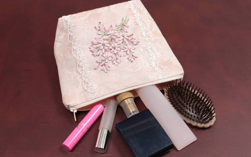 リボン刺繍 ジップポーチ 約18×20cm [Florette]｜インテリアレース