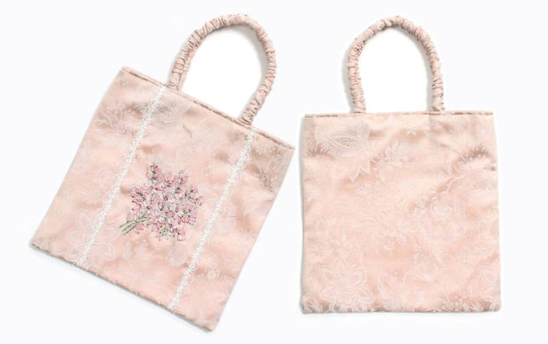 リボン刺繍 スクエアバッグ 約30×30×4cm [Florette]｜インテリアレース