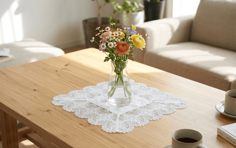 [フラワーモチーフ] ギュピールレース ドイリー  約29×29cm