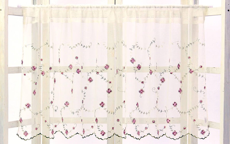 【SALE】チュールレース＆ローズ刺繍 カフェカーテン 約150×60cm