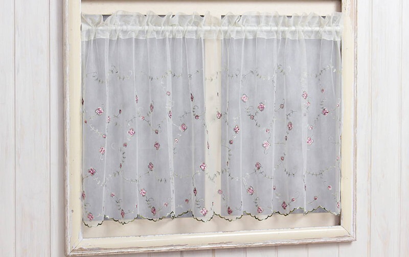 【SALE】チュールレース＆ローズ刺繍 カフェカーテン 約150×60cm