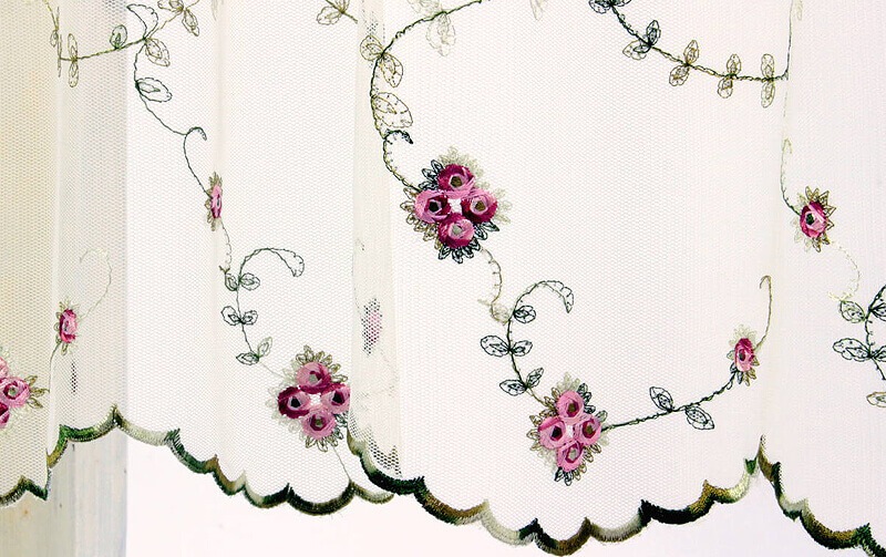 【SALE】チュールレース＆ローズ刺繍 カフェカーテン 約150×60cm