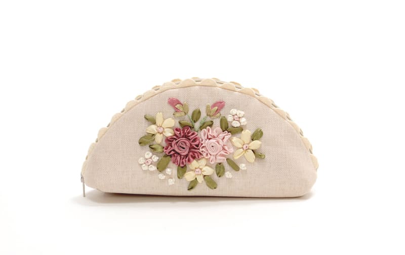 眼鏡ケース リボン刺繍 約9×18cm [Ros? Ruban]｜インテリアレース