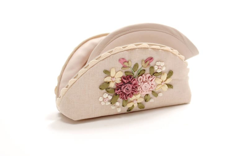 眼鏡ケース リボン刺繍 約9×18cm [Ros? Ruban]｜インテリアレース