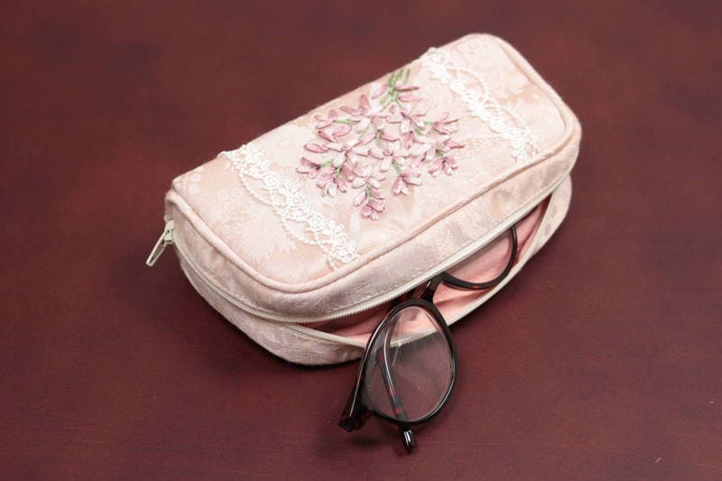 リボン刺繍 眼鏡ケース 約7.5×15.5×4cm [Florette]
