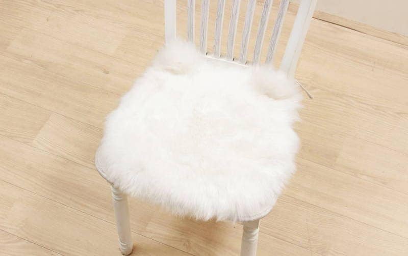 ムートン 紐付シートクッション 猫型 長毛 約38×40cm｜インテリア