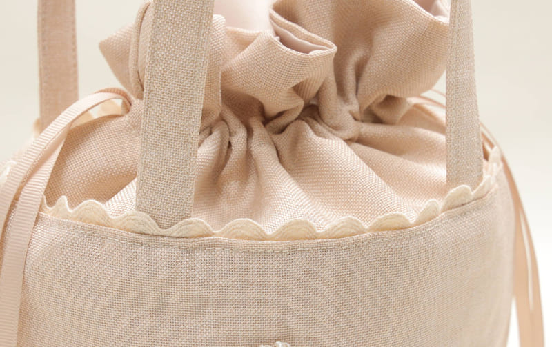 巾着バッグ リボン刺繍 約29×25×10cm [Rose Ruban]