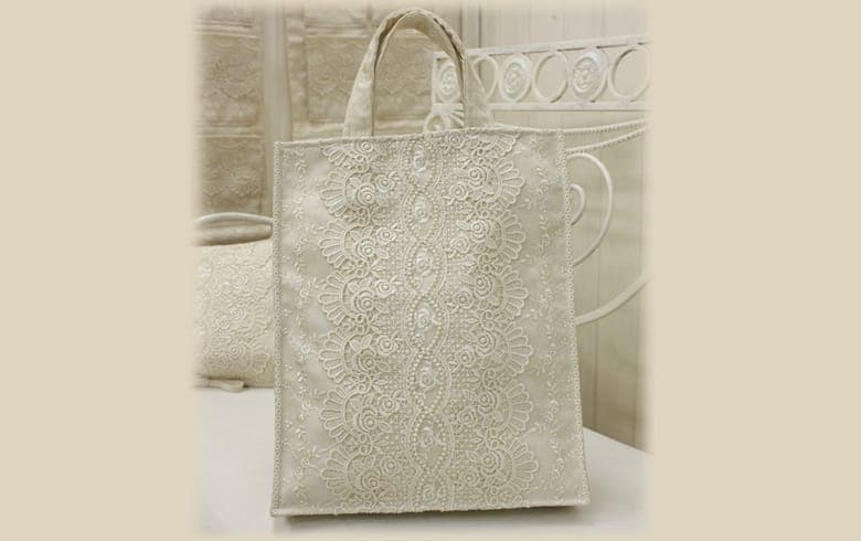 ローズ柄ジャカード織＆ギュピール Ａ４バッグ　約35×28cm [gracieux]