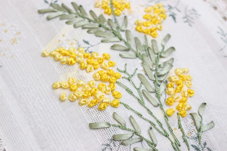 リボン刺繍 巾着バッグ 約25×29cm [mimosa]