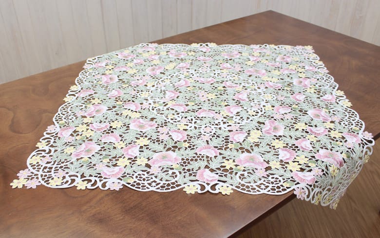 総柄刺繍 テーブルクロス 約85×85cm [anemone mistral]