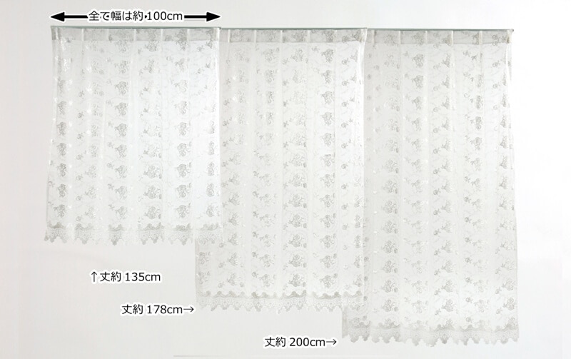 総柄刺繍＆ギュピール　レースカーテン 約100×178cm [Brilliantly-Crystal]