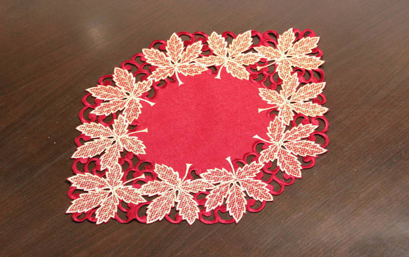 Xmas リーフ柄 テーブルセンター 約30×45cm