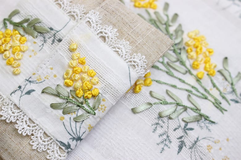 リボン刺繍 マルチケース 約12×20cm [mimosa]