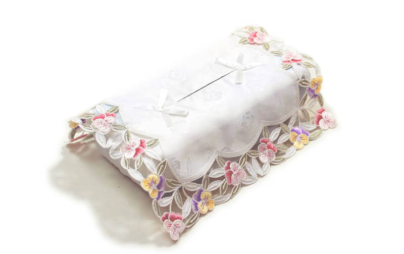 花のコード刺繍 ティッシュボックスカバー 約26×12×11cm