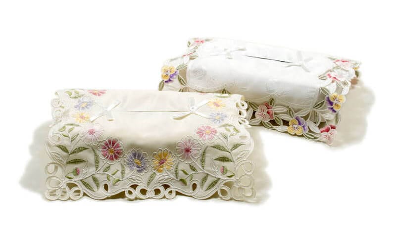 花のコード刺繍 ティッシュボックスカバー 約26×12×11cm｜インテリア