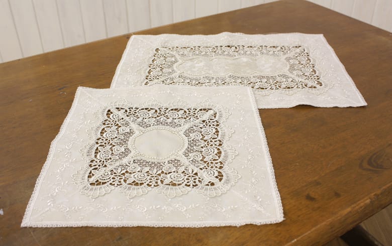 ローズ柄ジャカード織＆ギュピール ドイリー　約35×35cm [gracieux]